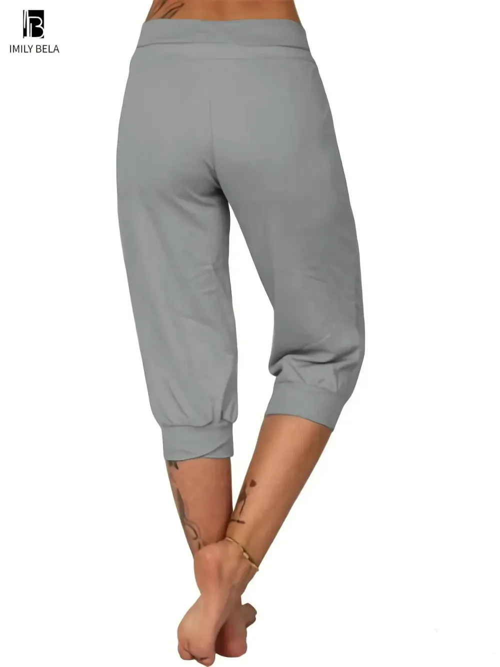 Women's Plain Drawstring Waist Capris Pants, Casual Pocket Trousers for Daily Wear