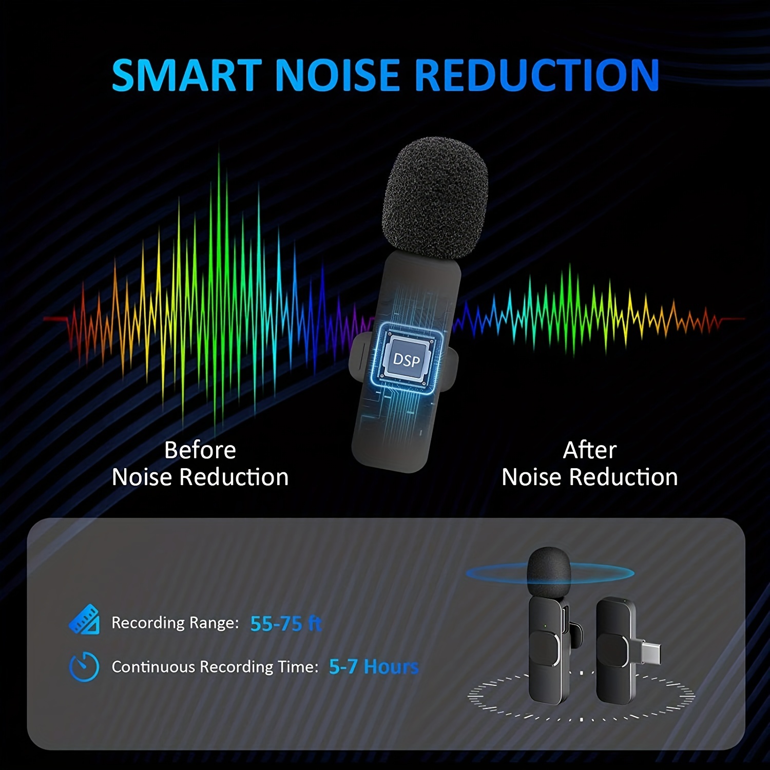 2-in-1 & 1-in-1 Professional Wireless Lavalier Microphone Plug & Play