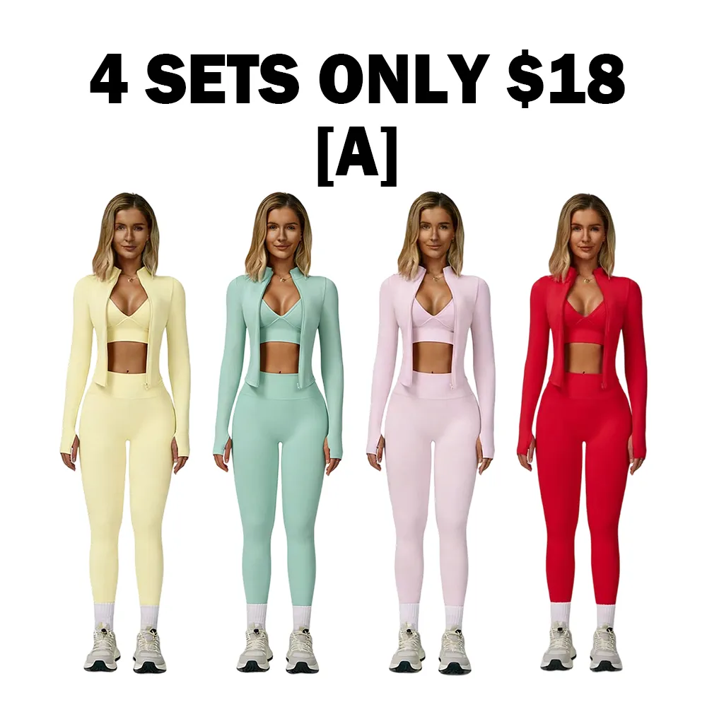 Women's 3-piece set - vest + high-waisted sweatpants + zippered short jacket