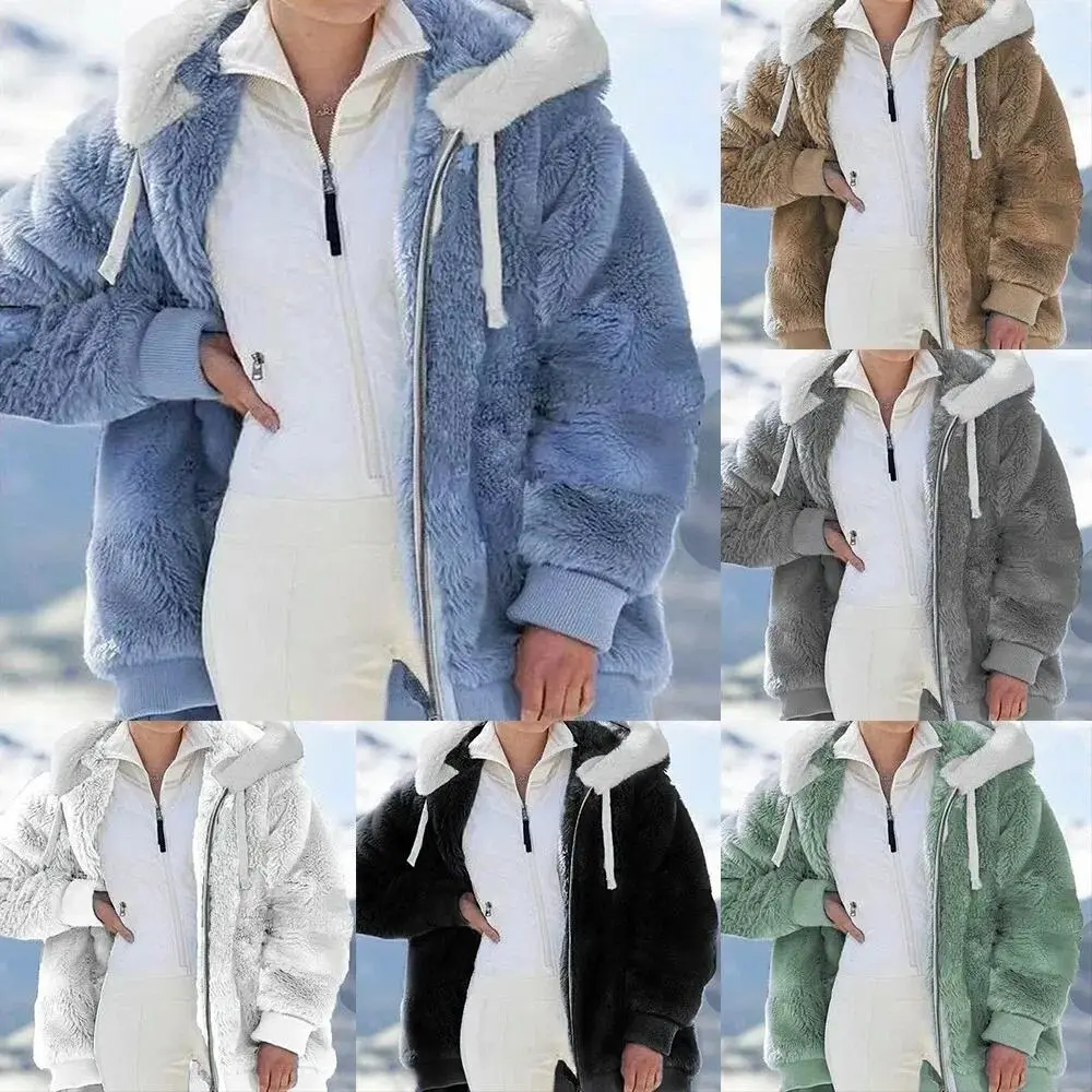 6-Pack Ladies Warm Teddy Bear Fluffy Coat Hooded Fleece Jacket Outwears