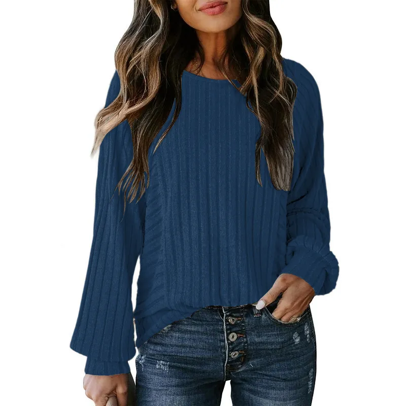 Womens Soft Long Sleeve Crewneck Shirts Fall Casual Loose Fit Knit Tops Blouses