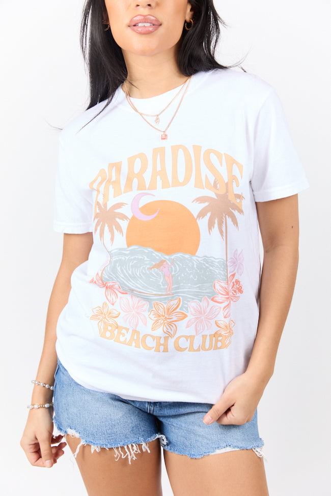 Paradise Beach Club White Graphic Tee
