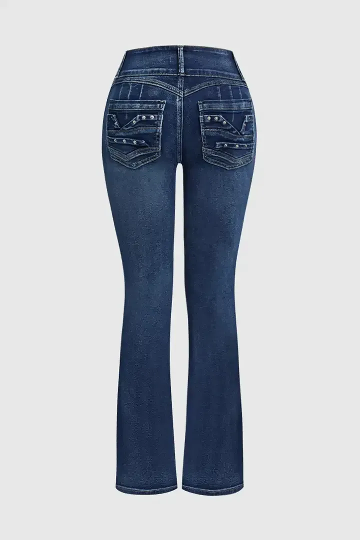 🔥Final Day Clearance!🛒Wash Rhinestone Decor High Rise Button Up Bootcut Jeans-⏰7-Packs Only $25.98