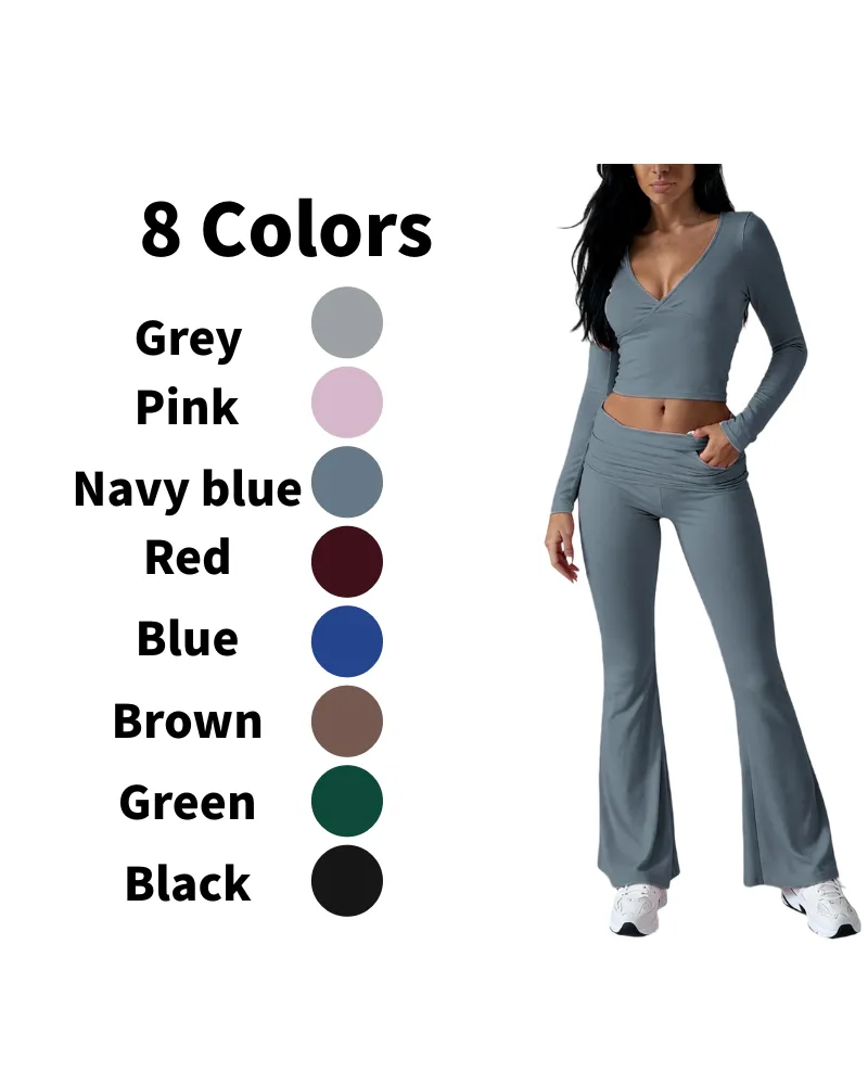 Elegant Casual V-Neck Long Sleeve Basic Two-Piece Outfit Set