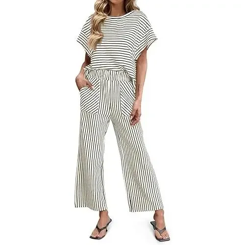 🔥10-PACK (Contain all color)🔥Women's Striped 2 Piece Lounge Set