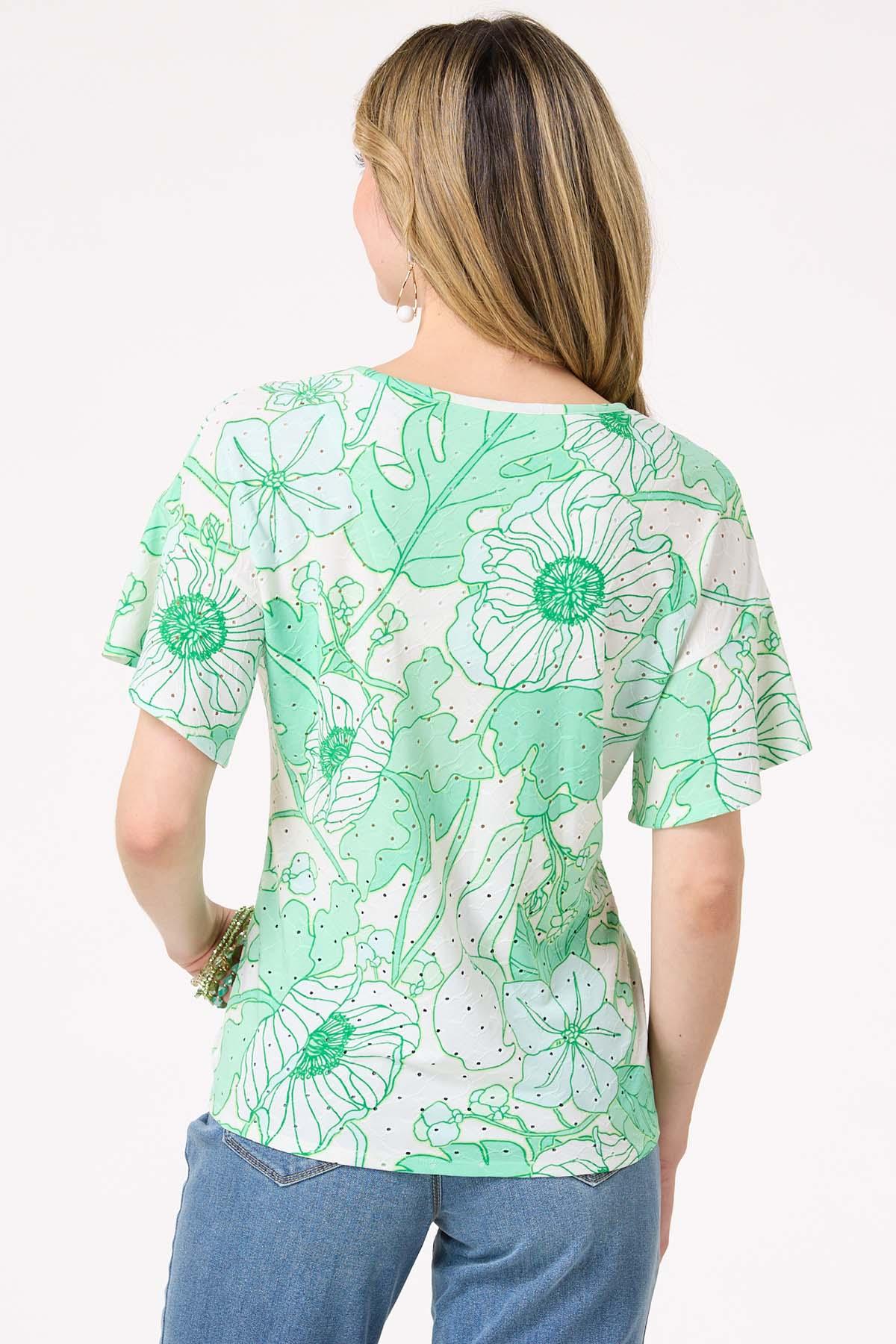 Floral Eyelet Tie Front Top