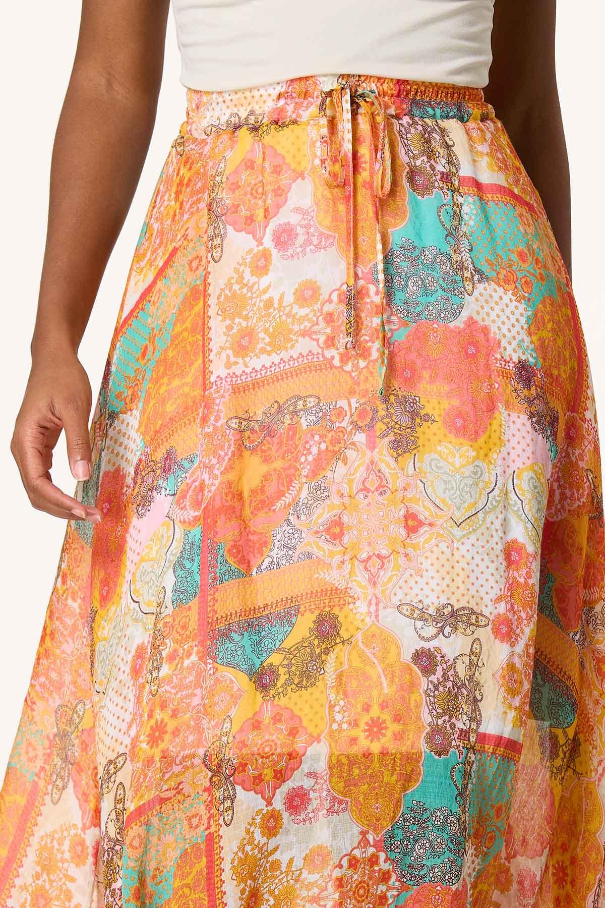Printed Flowy Maxi Skirt