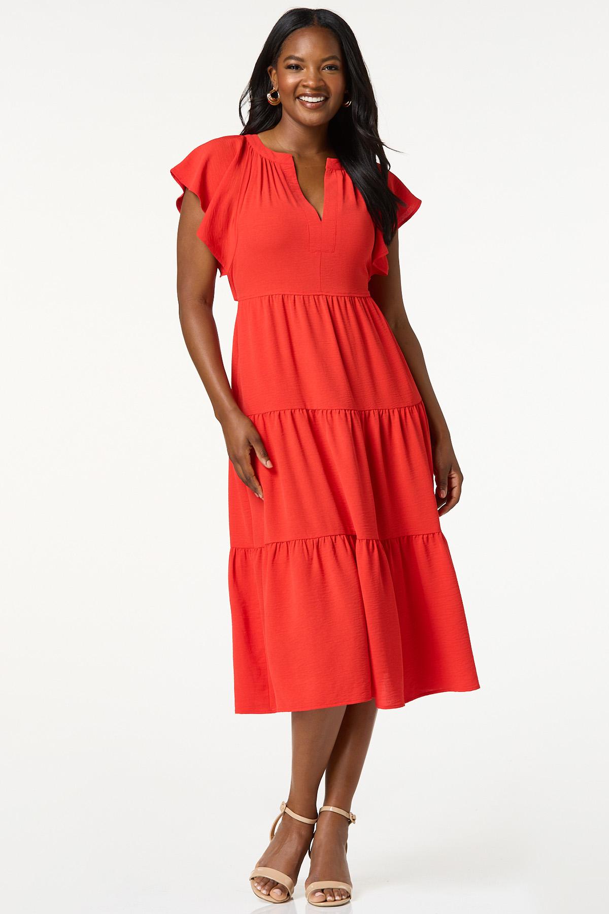 Tiered Flutter Sleeve Midi Dress