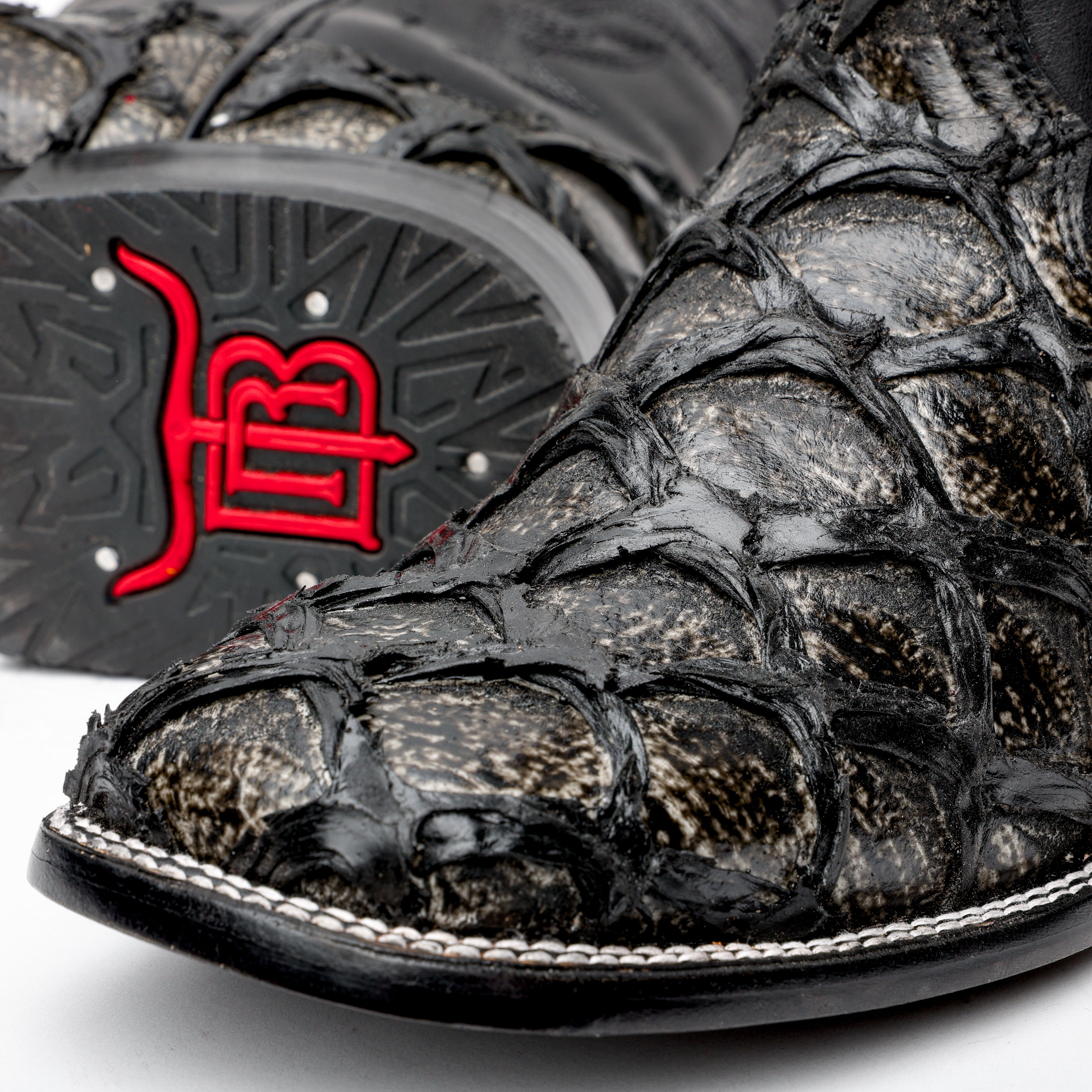 Midnight Grey Jumbo Pirarucu Leather Boots - Square Toe