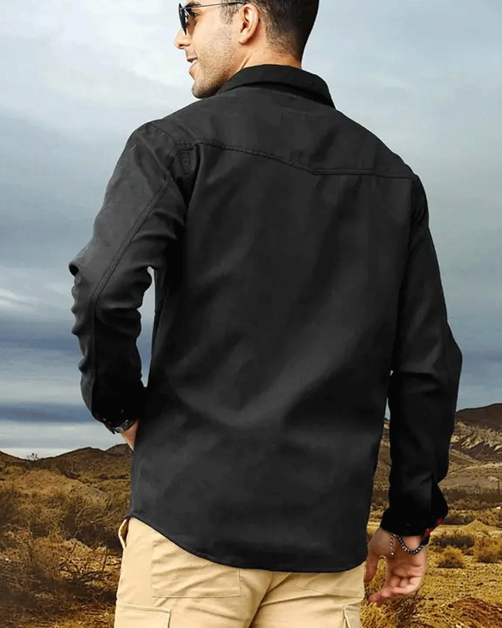 Men’s Flannel-Lined Western Shacket Jacket – Outdoor Twill Shirt Jacket