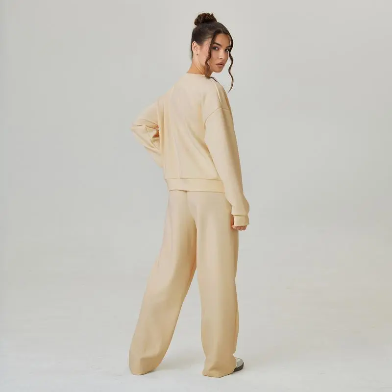 Women's Slouchy Solid Color V Neck Long Sleeve  & Drawstring Waist Trousers Co-ord