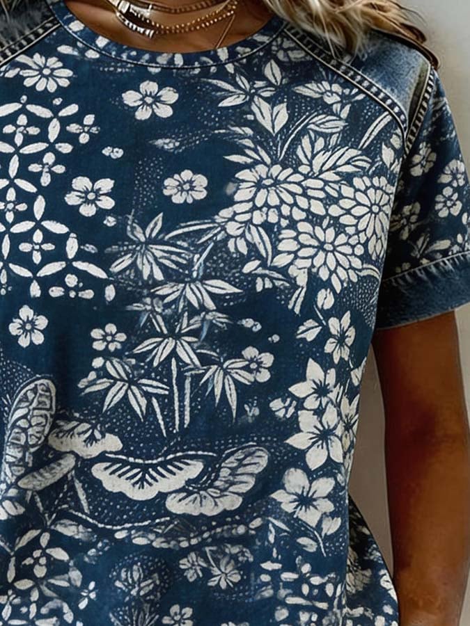 Women'S Casual Round-Neck Printed Top