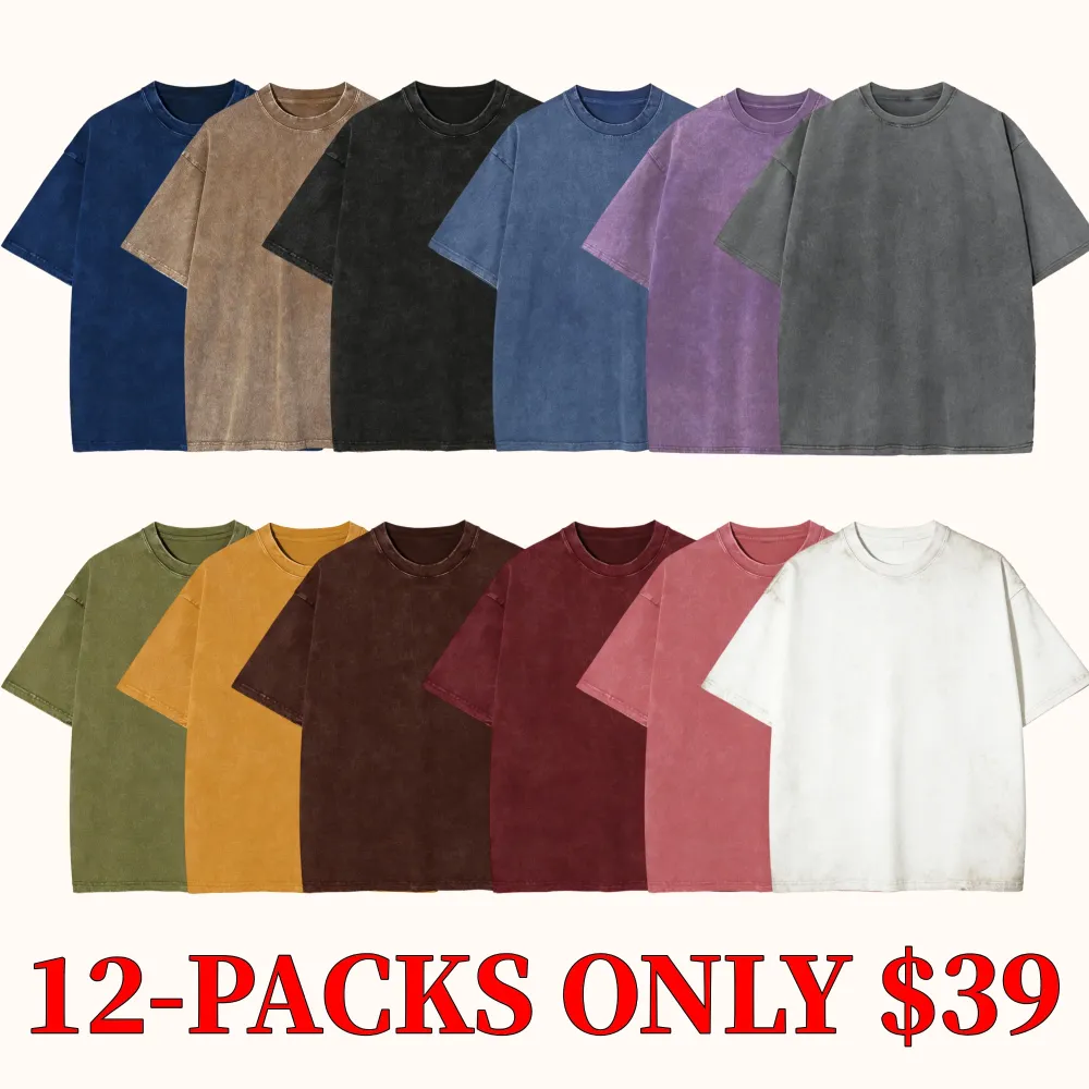 Men's plus-size retro heavyweight fitness T-shirt, pure cotton sports acid washed loose T-shirt