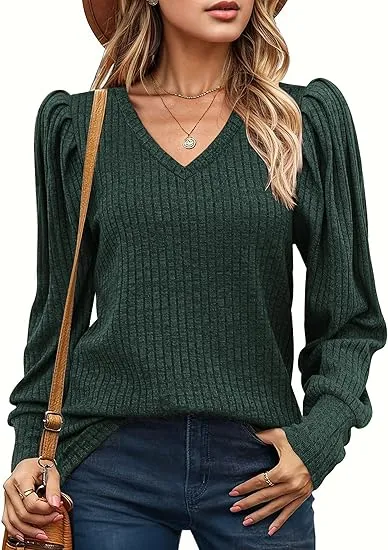 Women's Knit Shirt Soft Puff Long Sleeve