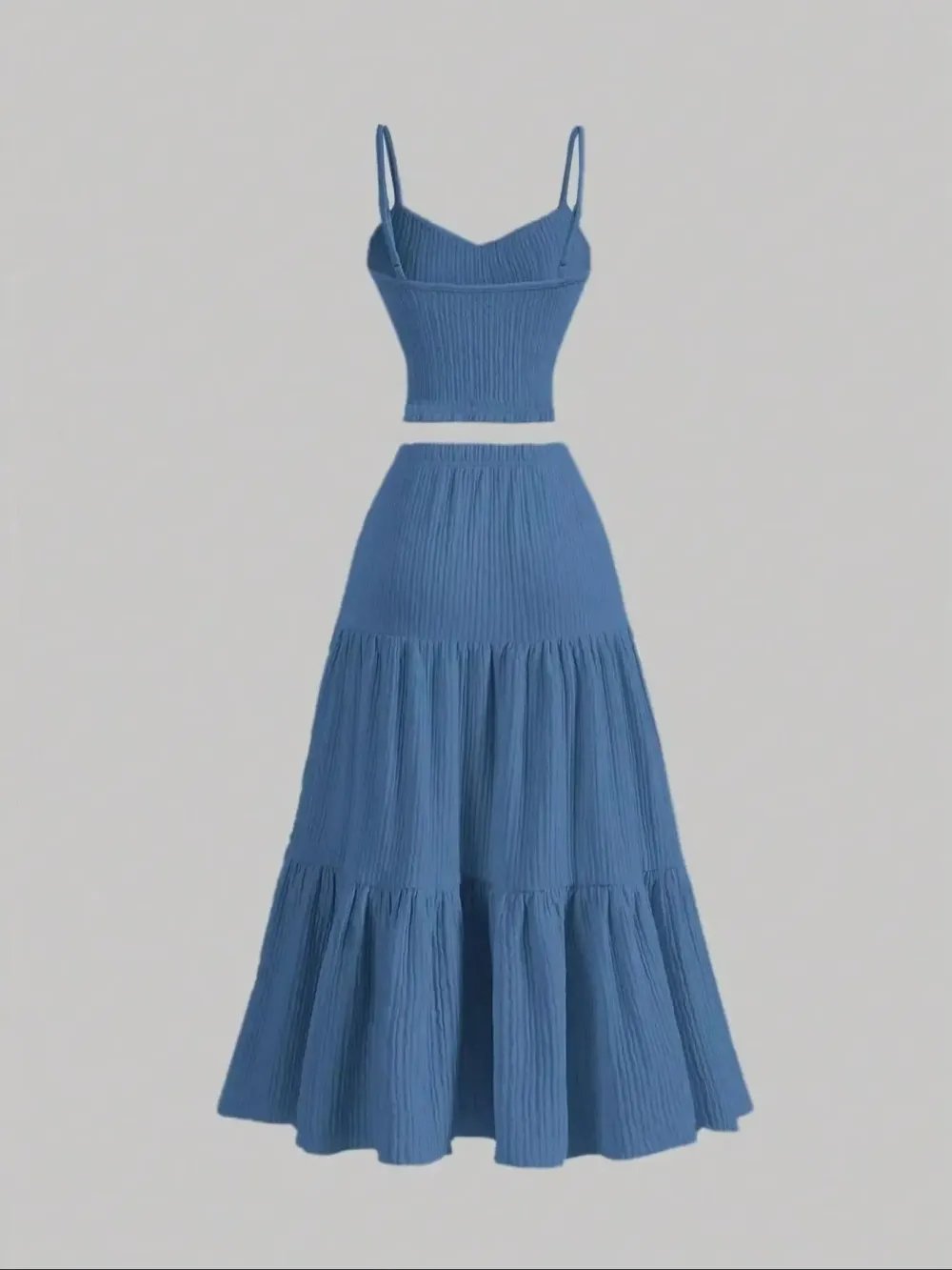 Women's Solid Crop Cami Top & A-line Skirt Two-piece Set, Casual Fashion Cozy Two Piece Outfits for Daily Outdoor Wear