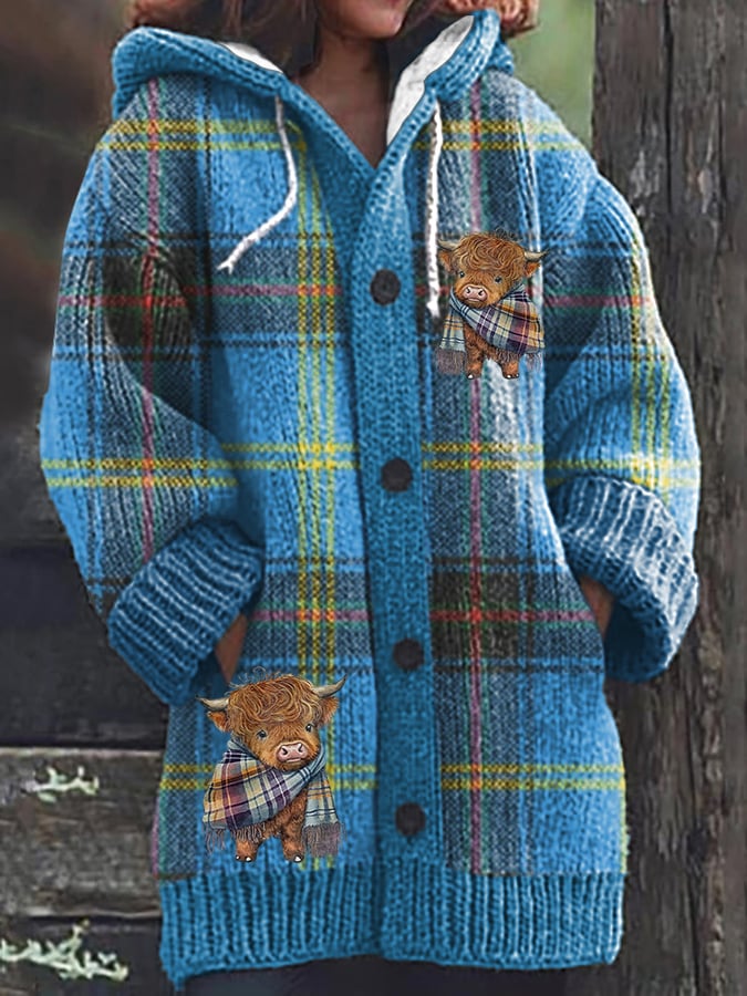 Women's Retro Scottish Plaid Casual Hooded Jacket