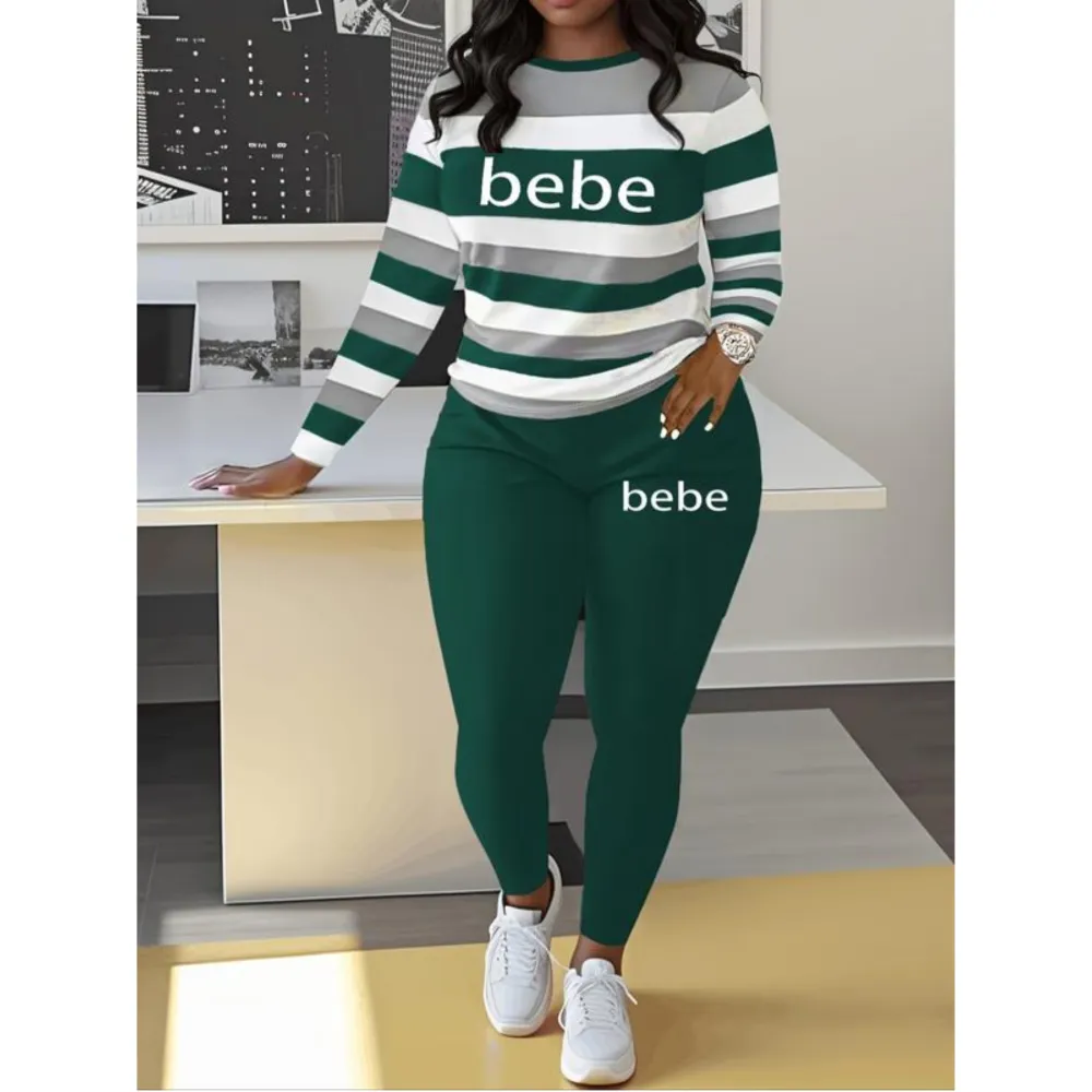 Women's Striped Bebe Letter Print Sets