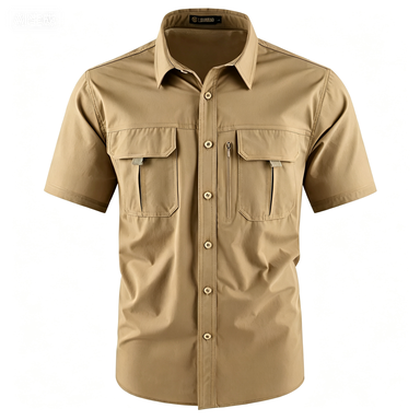 Men's American-Style Solid Color Shirt with Hidden Ventilation Holes Casual Summer Beach Nylon Shirt High-Quality Fabric Short Sleeves Button Closures
