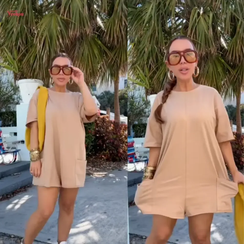 Women's Oversized Athletic Jumpsuit Casual Romper Overall Workout Tee Hot Short Romper