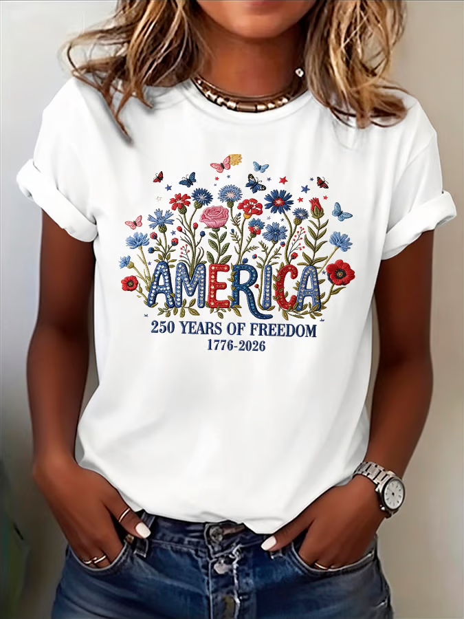 Women's Casual American 250 Commemorative print T-shirt