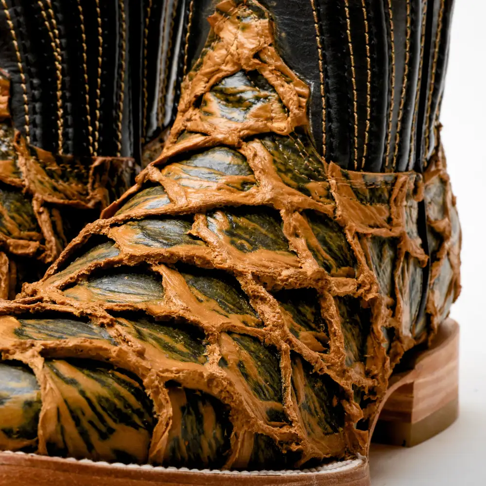 Brown Rustic Jumbo Pirarucu Leather Boots - Square Toe