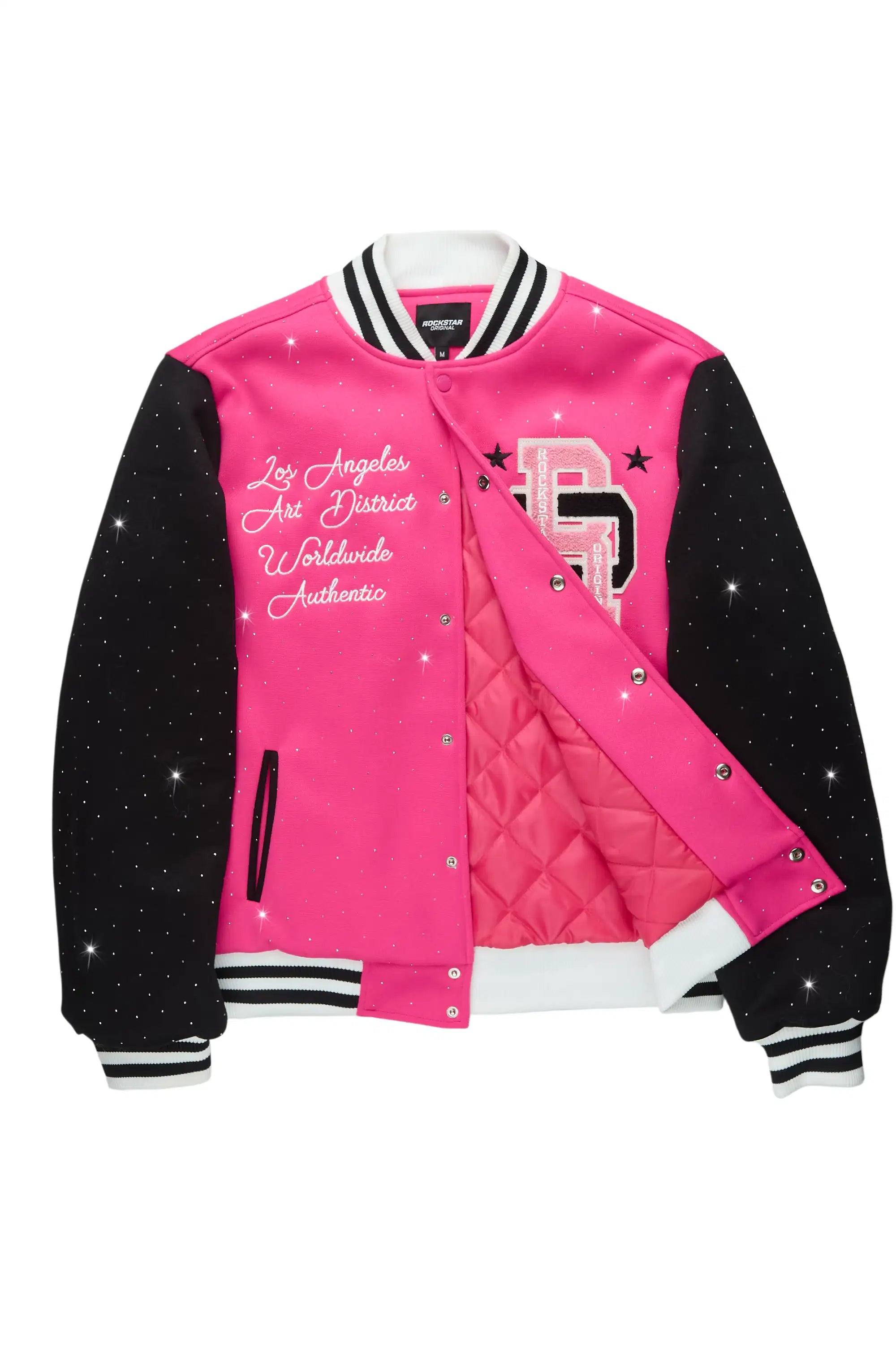 Ranesha Hot Pink/Black Rhinestone Varsity Jacket