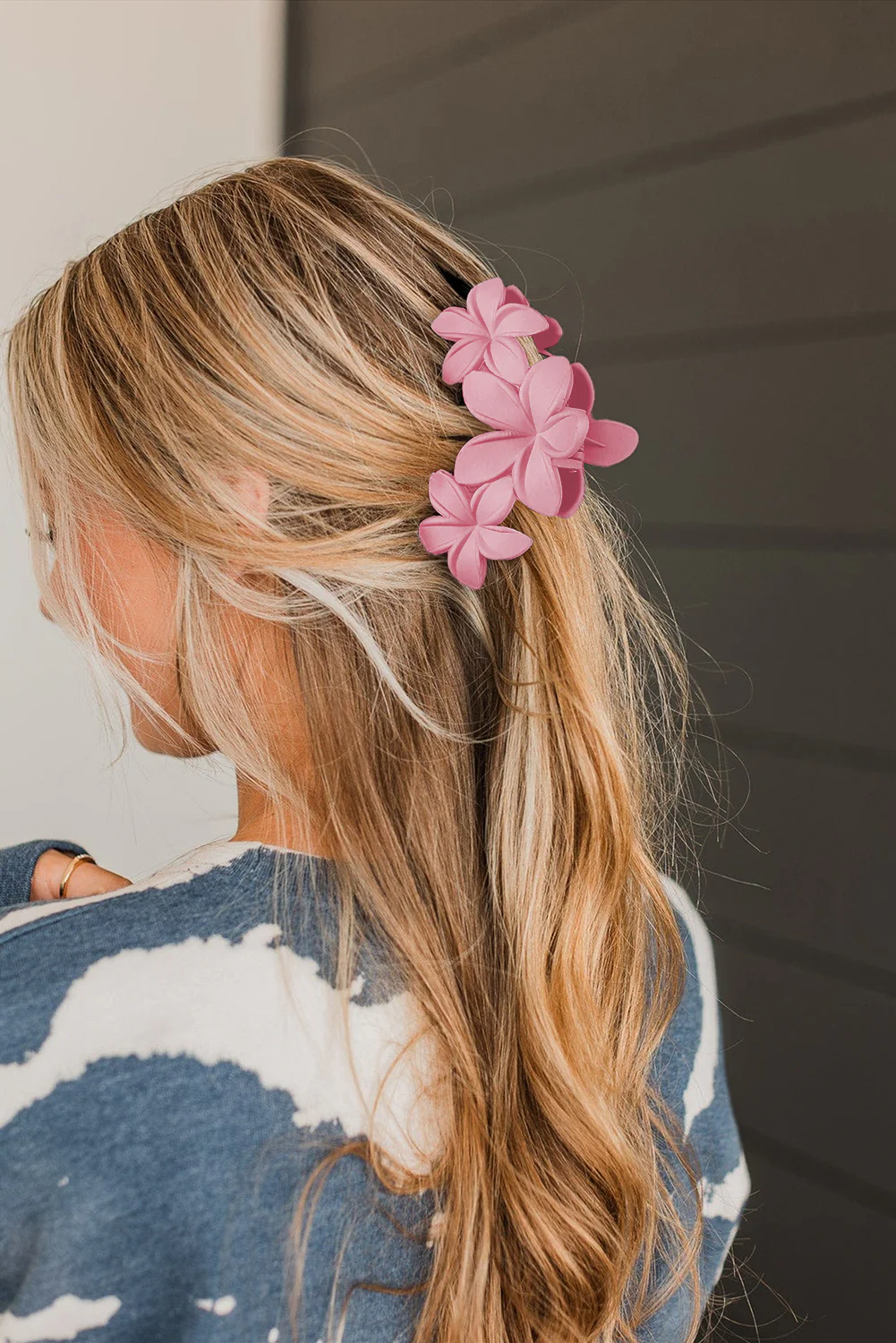 Pink 3D Flower Plastic Resin Hair Claw