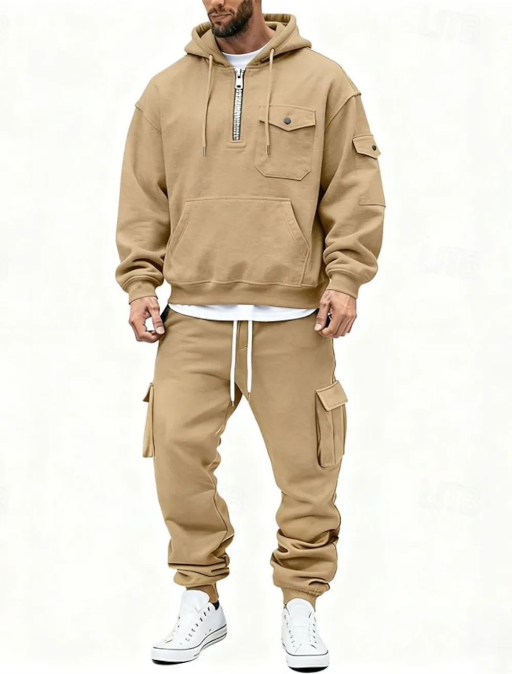 Cargo Two Piece Men's Hoodie Tracksuit Hoodie & Pants Set