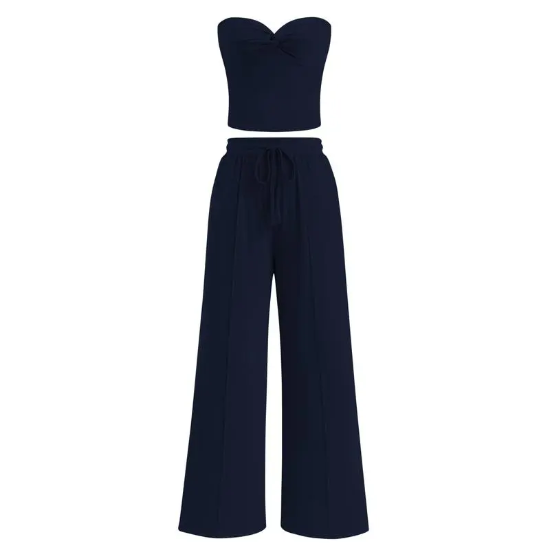 Two-Piece Sets For Women Summer Ribbed Strapless Twist Knot Tube Top Pants Set