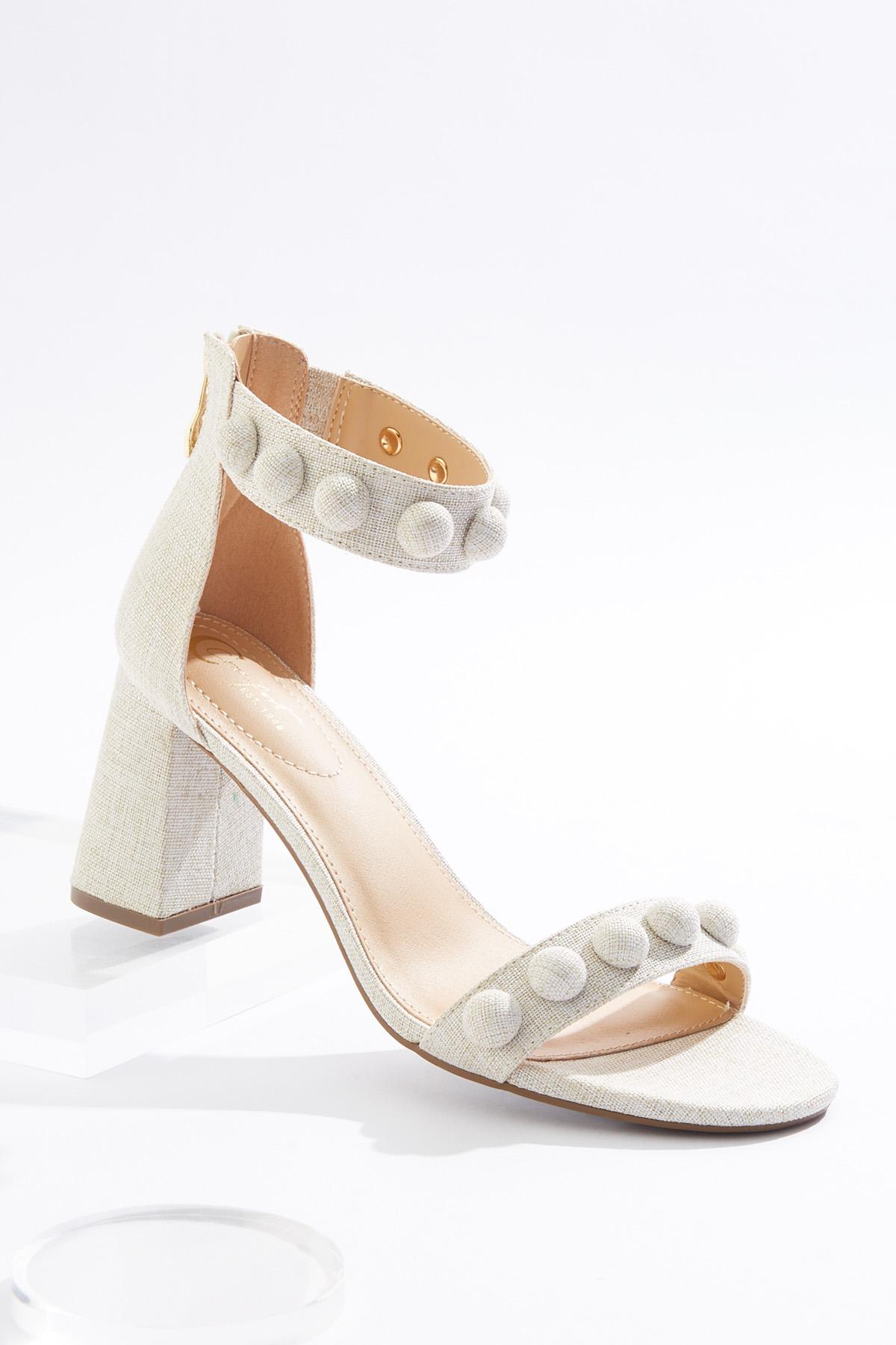 Linen Button Heeled Sandals