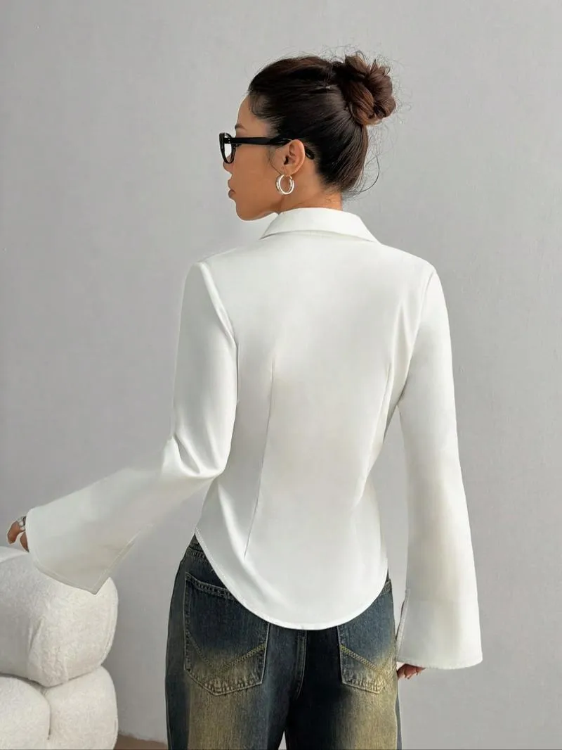 Women's slim-fit button-down long-sleeved casual shirt
