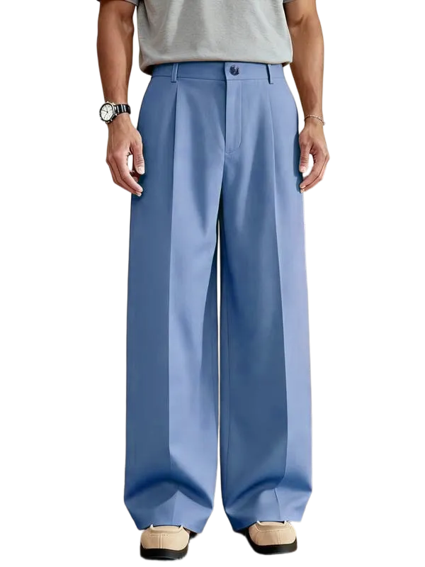 Men's Casual Versatile Solid Color Wide Leg Pants, Unique Button Design, Fitted Style
