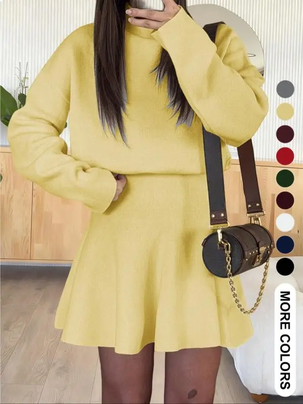 Women's Casual Half-High Neck Long Sleeve Knit Dress