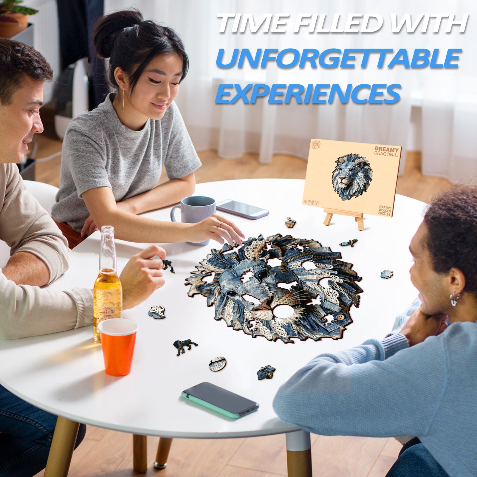 Denim Fabric Lion Wooden Jigsaw Puzzle