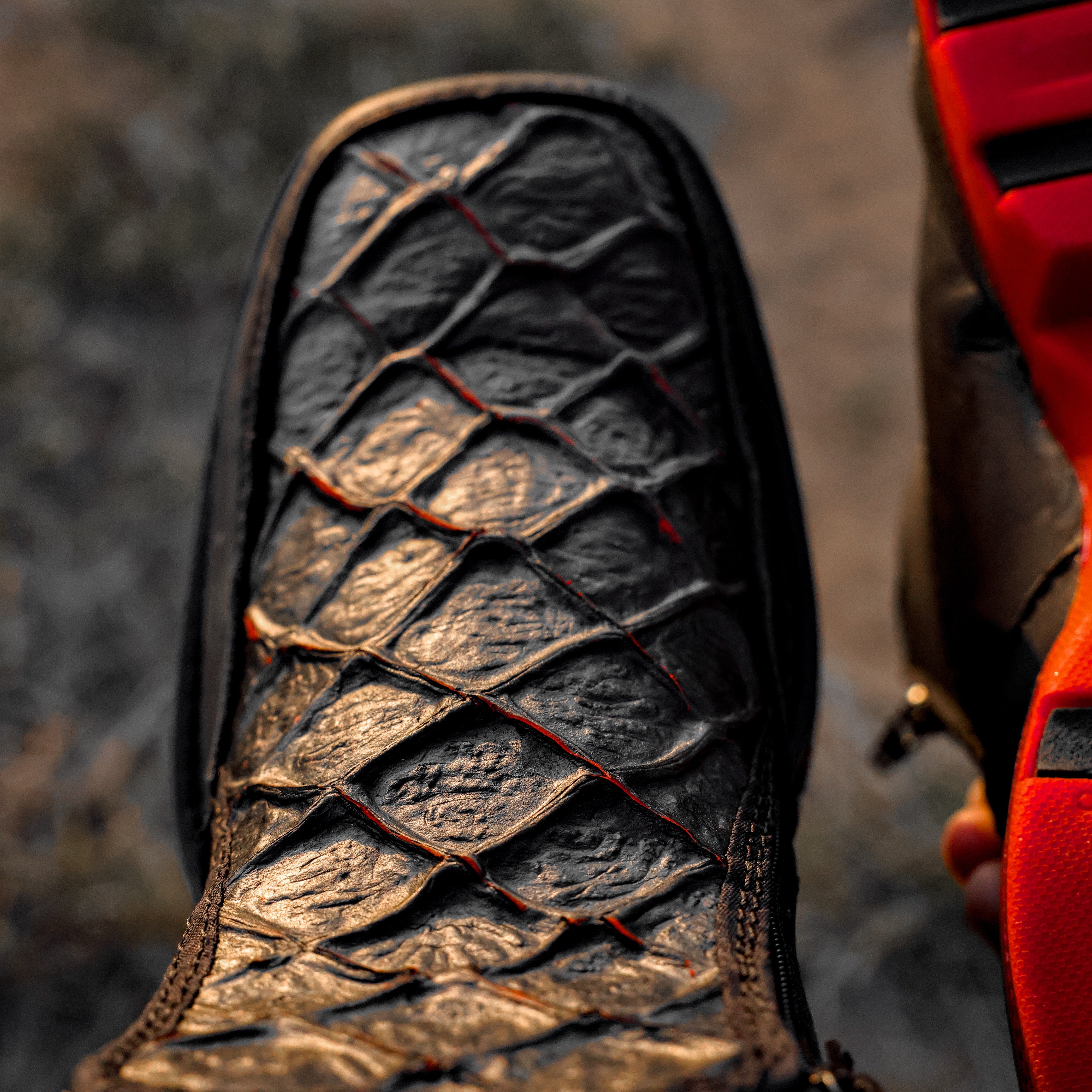 Matte Black Cherry Pirarucu Leather Botin With 3D Lightweight Soles - Square Toe