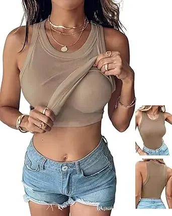Women's Built-in Bra Ribbed Tank Top
