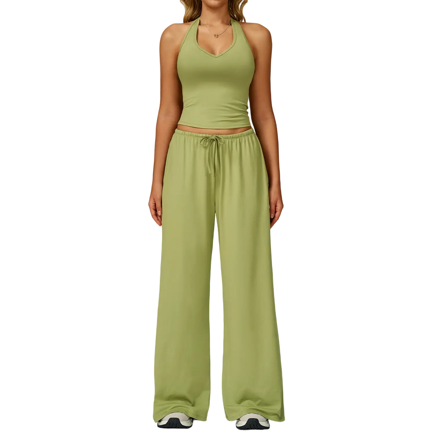 Mother's Day Gifts, Matching Sets Women 2 Piece Sets Summer Casual V Neck Top Wide Leg Pants Womens Holiday Travel Wear Fabric Breathable Summer Casual Clothing Sportswear Gym Sets Casual Loose Long Pant