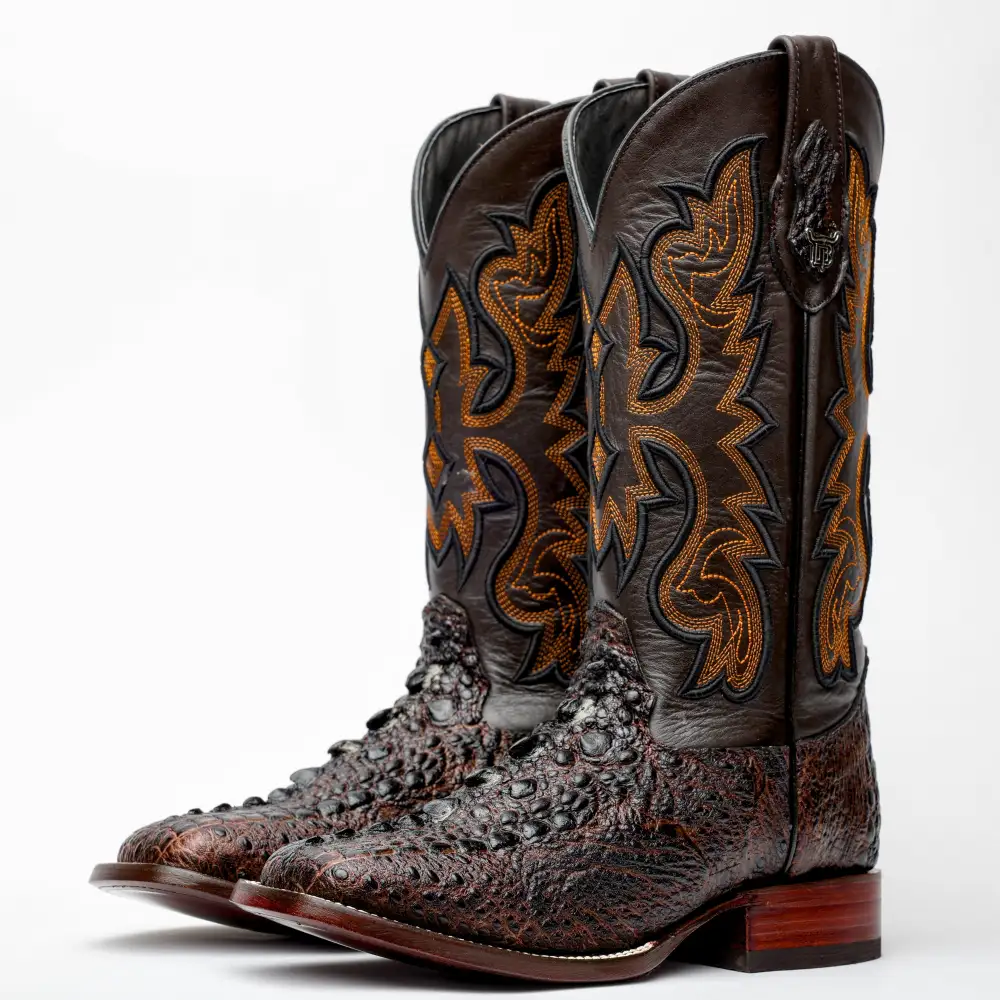 Chocolate Brown Snapping Turtle Leather Boots - Square Toe