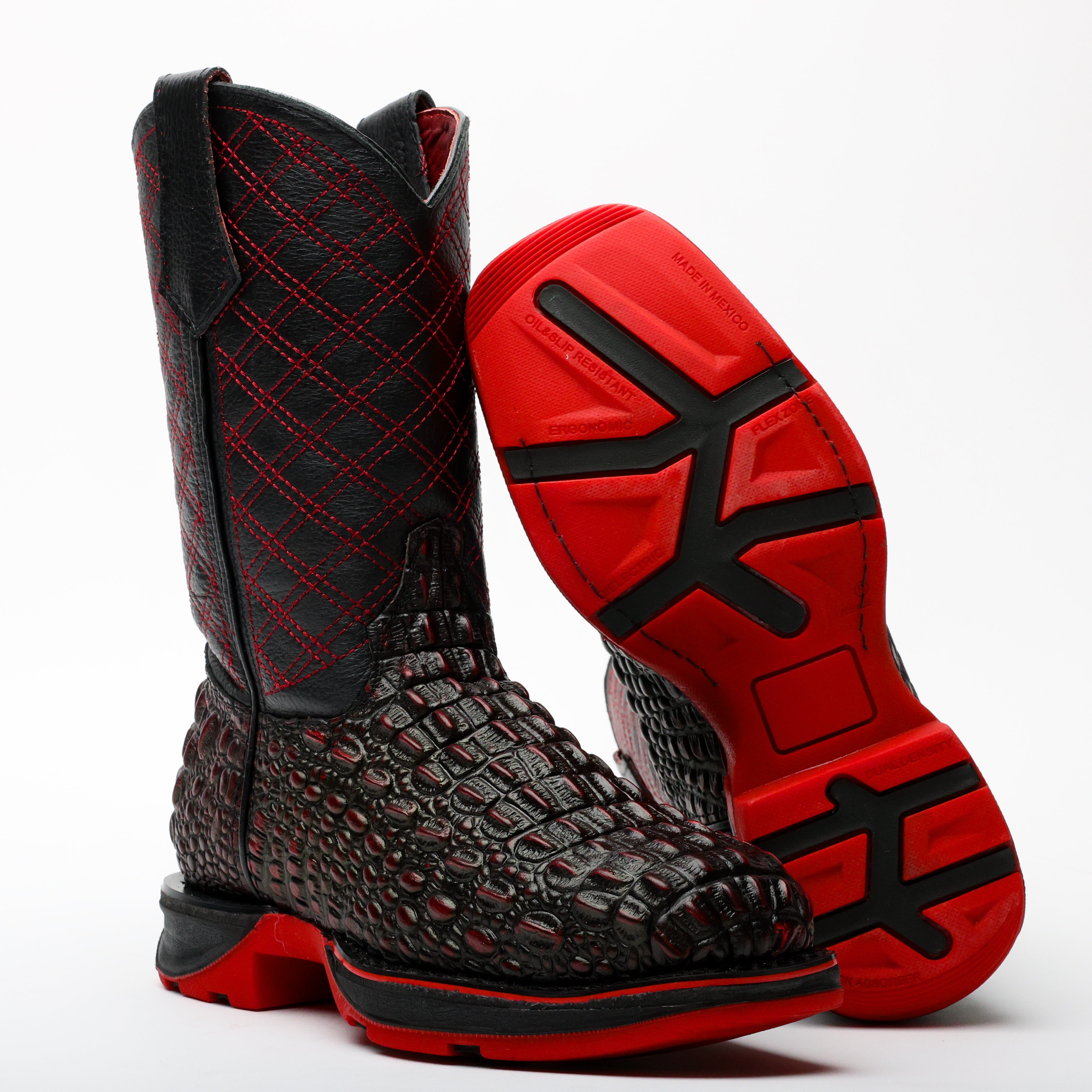 Black Cherry Caiman Hornback Leather Boots With 3D Lightweight Sole - Composite Toe