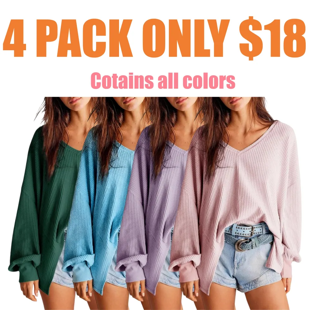 Women's Waffle Knit V-Neck Oversized Sweater