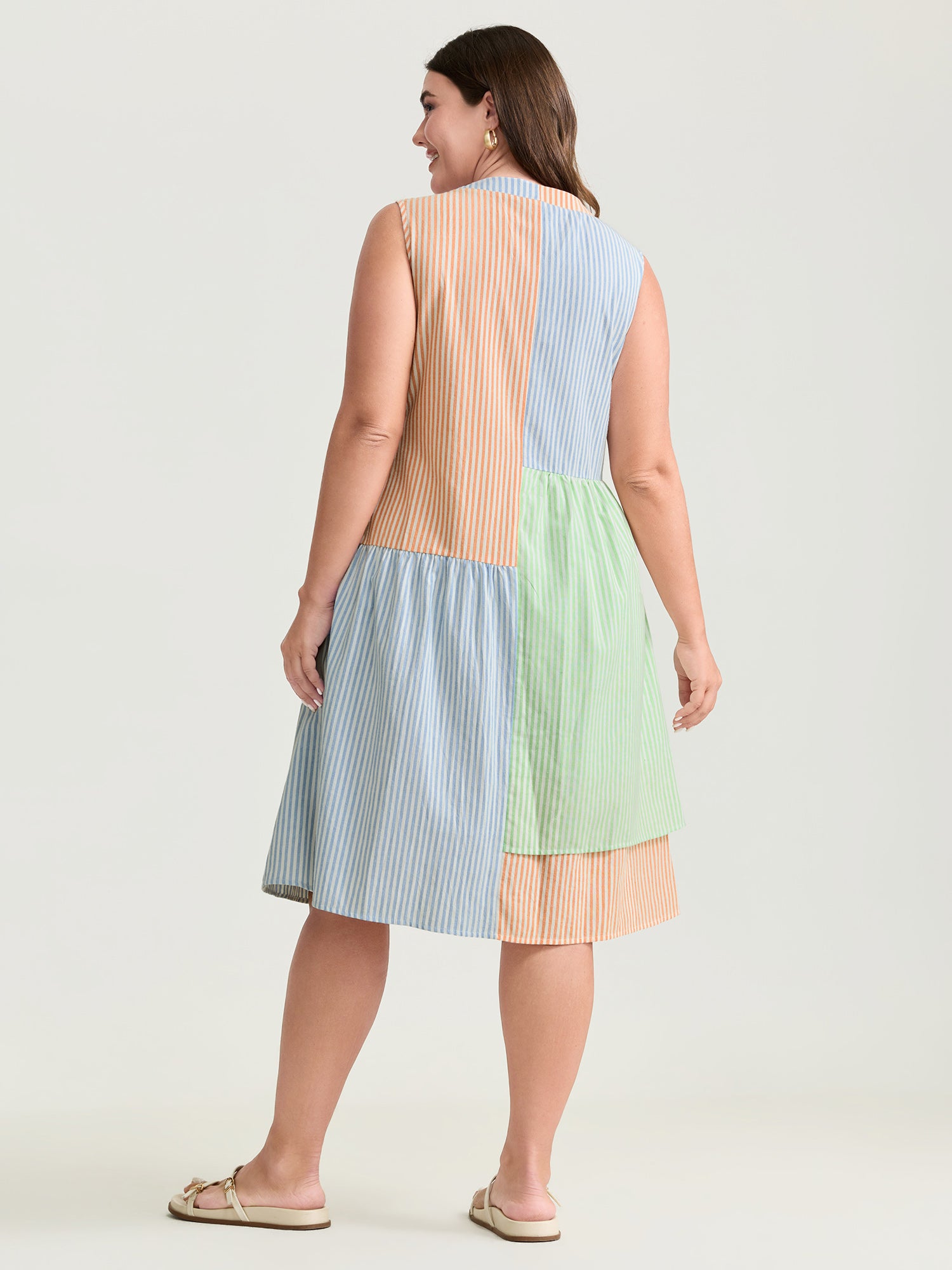 Pastel Stripe Collage Print Layered Mini Dress