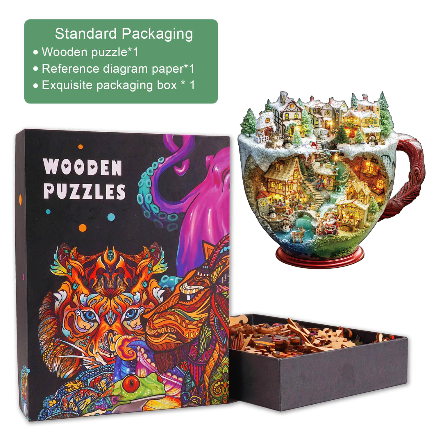 Christmas coffee cup Wooden Jigsaw Puzzle