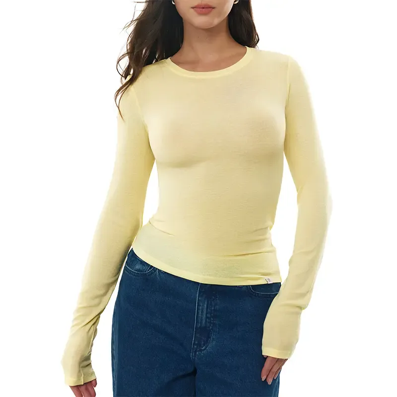 Women's Merino Wool Blend Long-Sleeved Crew Neck Top
