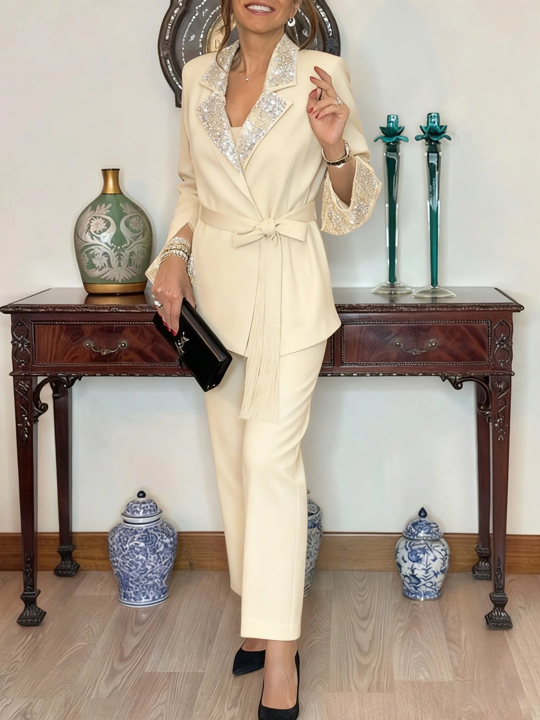 Women Lapel Jacket + Pants Temperament Commuter Suit