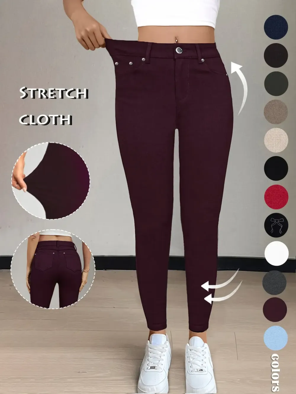 Women's Plain Pocket with Buttons, Casual Comfy Skinny Sports Stretchy Leggings for Yoga Gym Workout