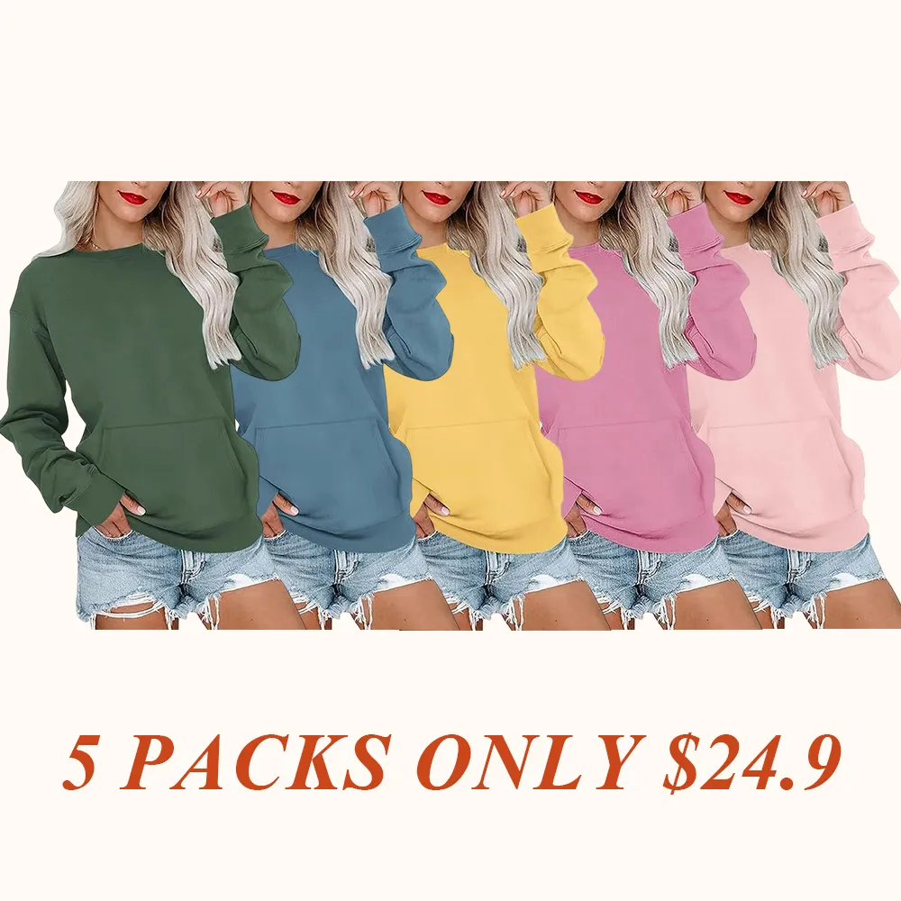 Women's Crewneck Hoodless Sweatshirt Hoodless Sweatshirt with Kangaroo Pocket Fleece Long Sleeve