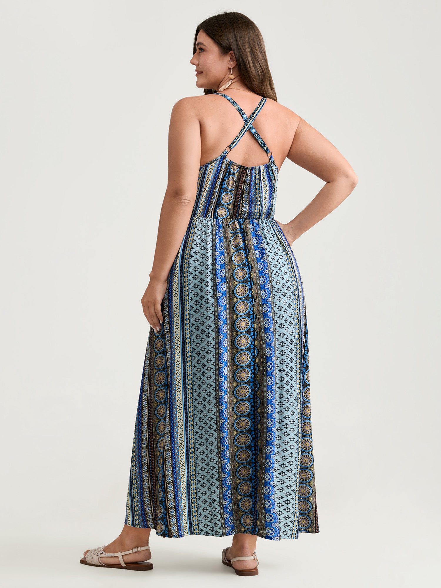Boho Stripe Rayon Pockets Cami Maxi Dress