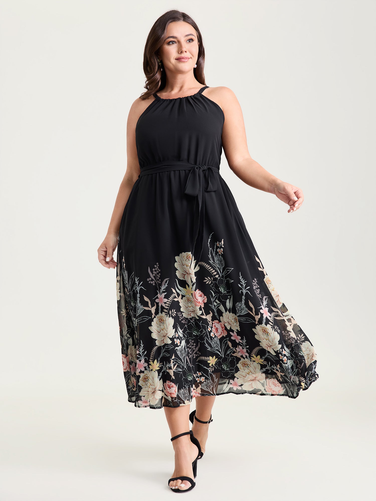 Budding Romance Halter Neck Stretchy Waist Midi Dress