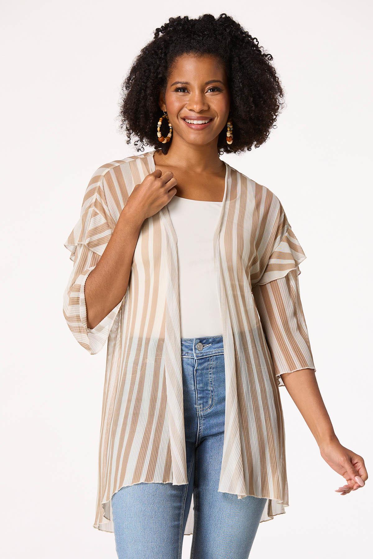 Ribbed Stripe Mesh Kimono