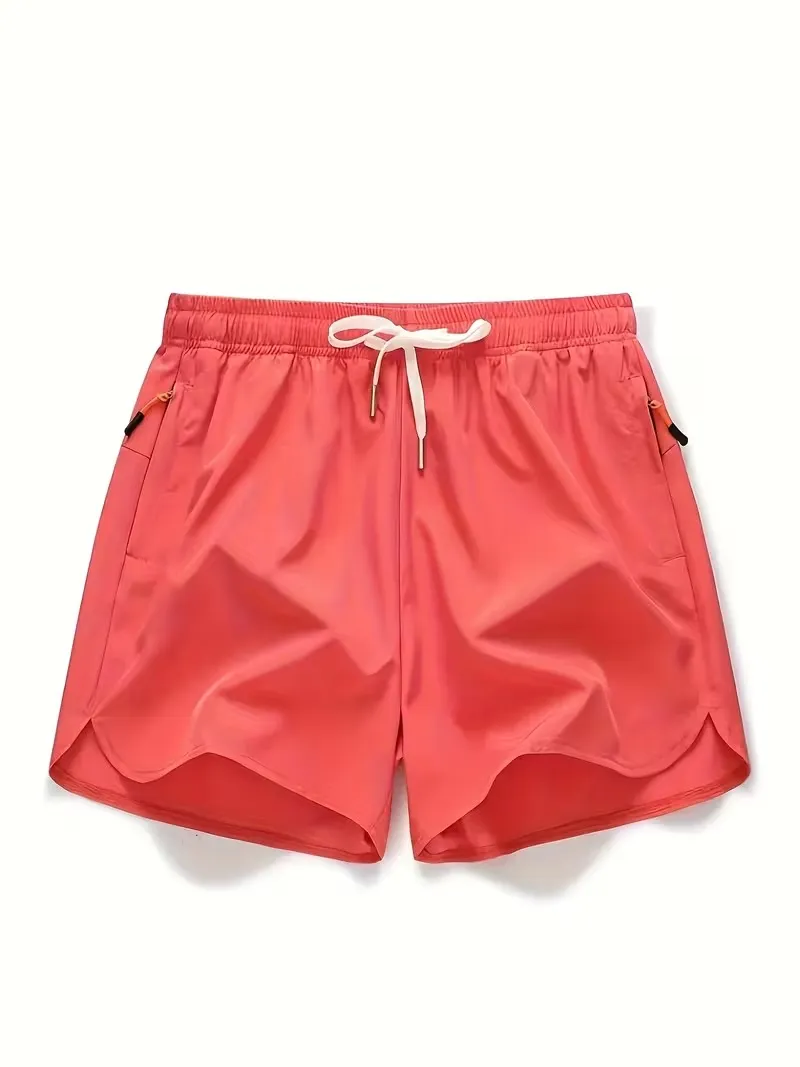 Men's Drawstring Zipper Pocket Shorts, Casual ElasticWaist Beach Shorts for Summer